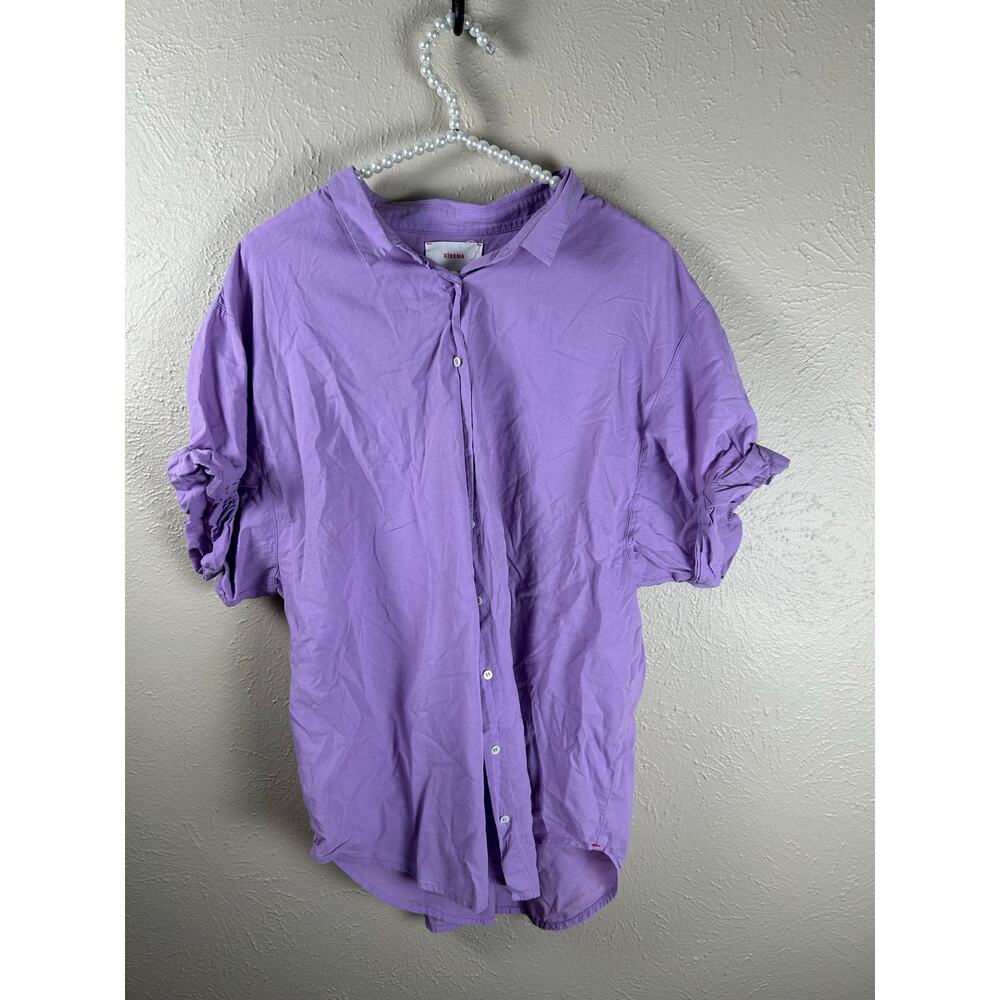 Xirena Shirt Size Large Button Up Purple Spring Preppy Lightweight Cotton Top